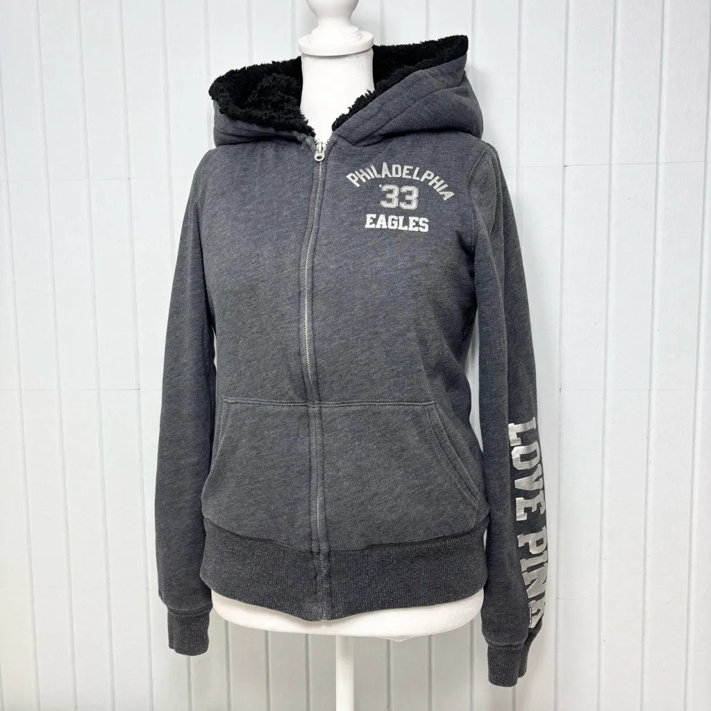 Philadelphia Eagles Y2K Pink Victoria’s Secret Jacket Size S NFL Hooded Sherpa - Image 3