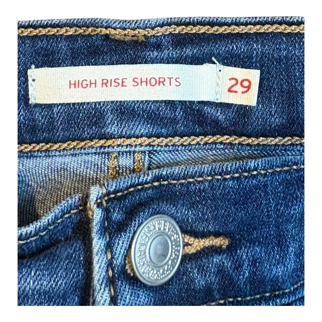 Levi's High Rise Denim Jean Shorts Frayed Hem Dark Wash Casual Women Size 29‎ - Image 9