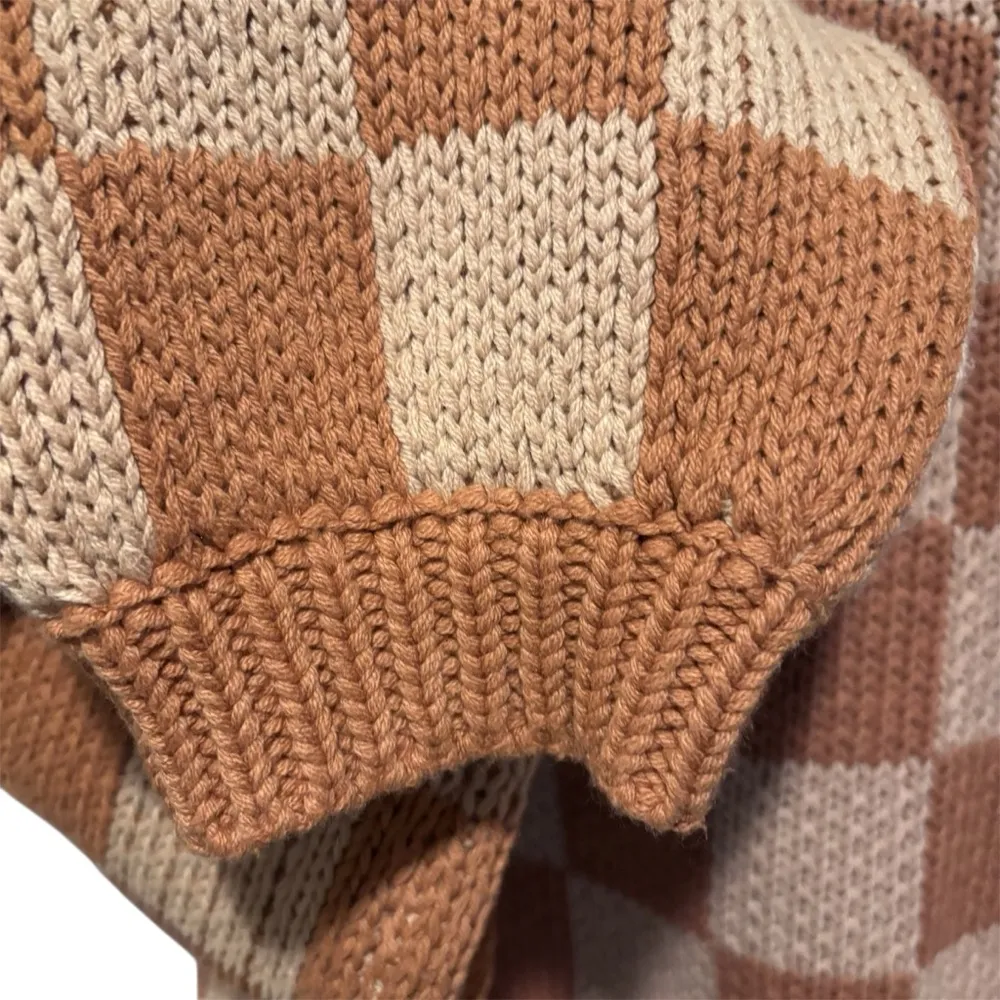 Blue Blush Knit Checkered Cropped Open Front Cardigan Sweater Size Small - Image 8