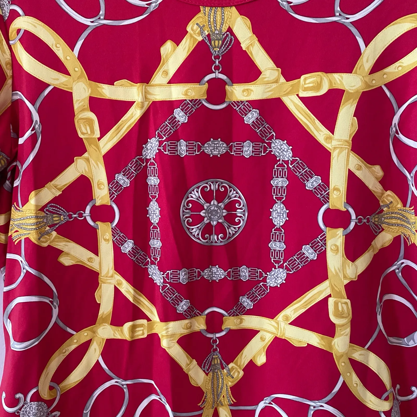 J. McLaughlin Pink Harness Buckle Catalina Cloth Shirt 3/4 Sleeve Women Medium - Image 5