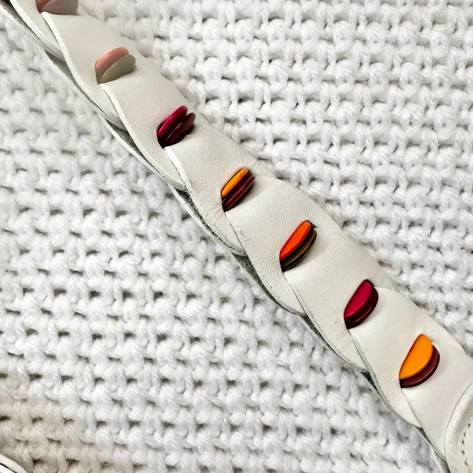 Anne Klein II White Leather Button Trim Vintage 80s 90s Braided Belt Medium 6311 - Image 7