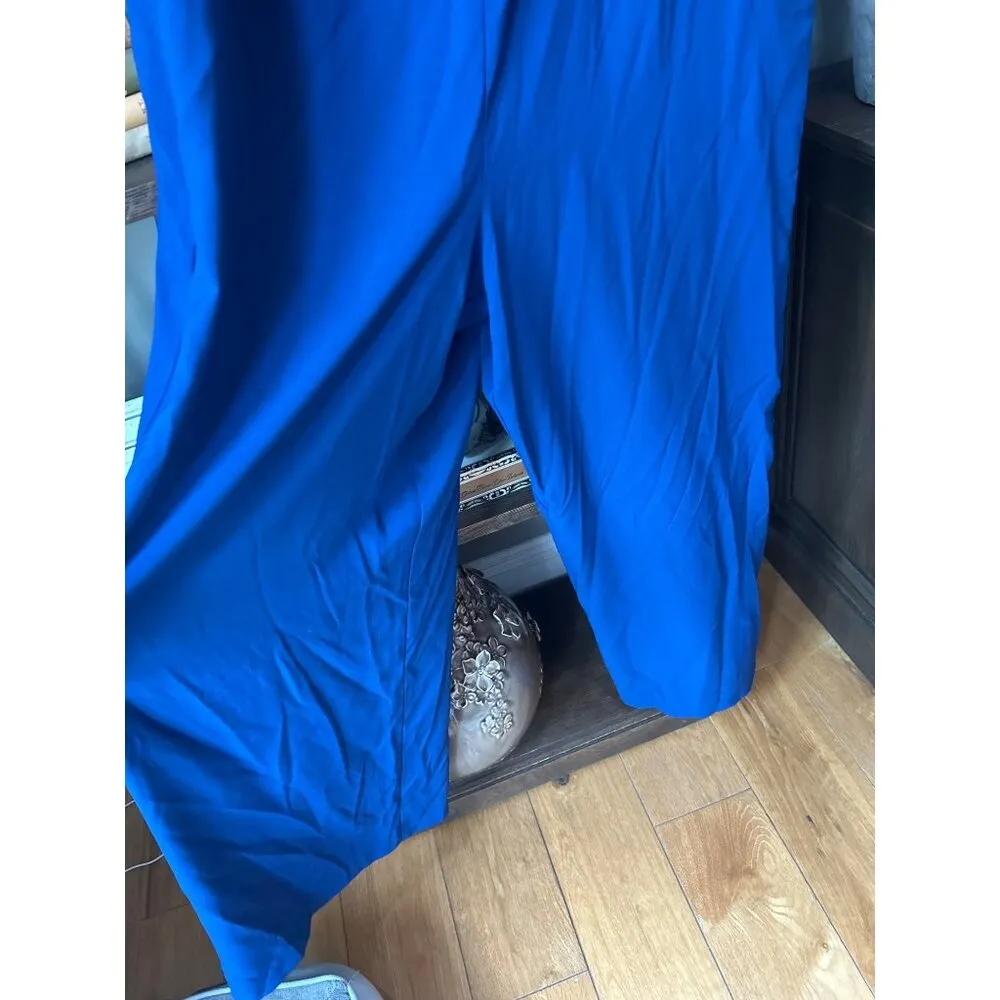 Adrianna Papell Draped One Shoulder Rhinestone Jumpsuit Royal Blue Womens Size 2 - Image 7