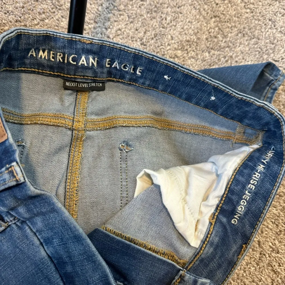 American Eagle Curvy High Rise Jeggings Sz 12 SHORT Medium Wash Stretch Denim - Image 13