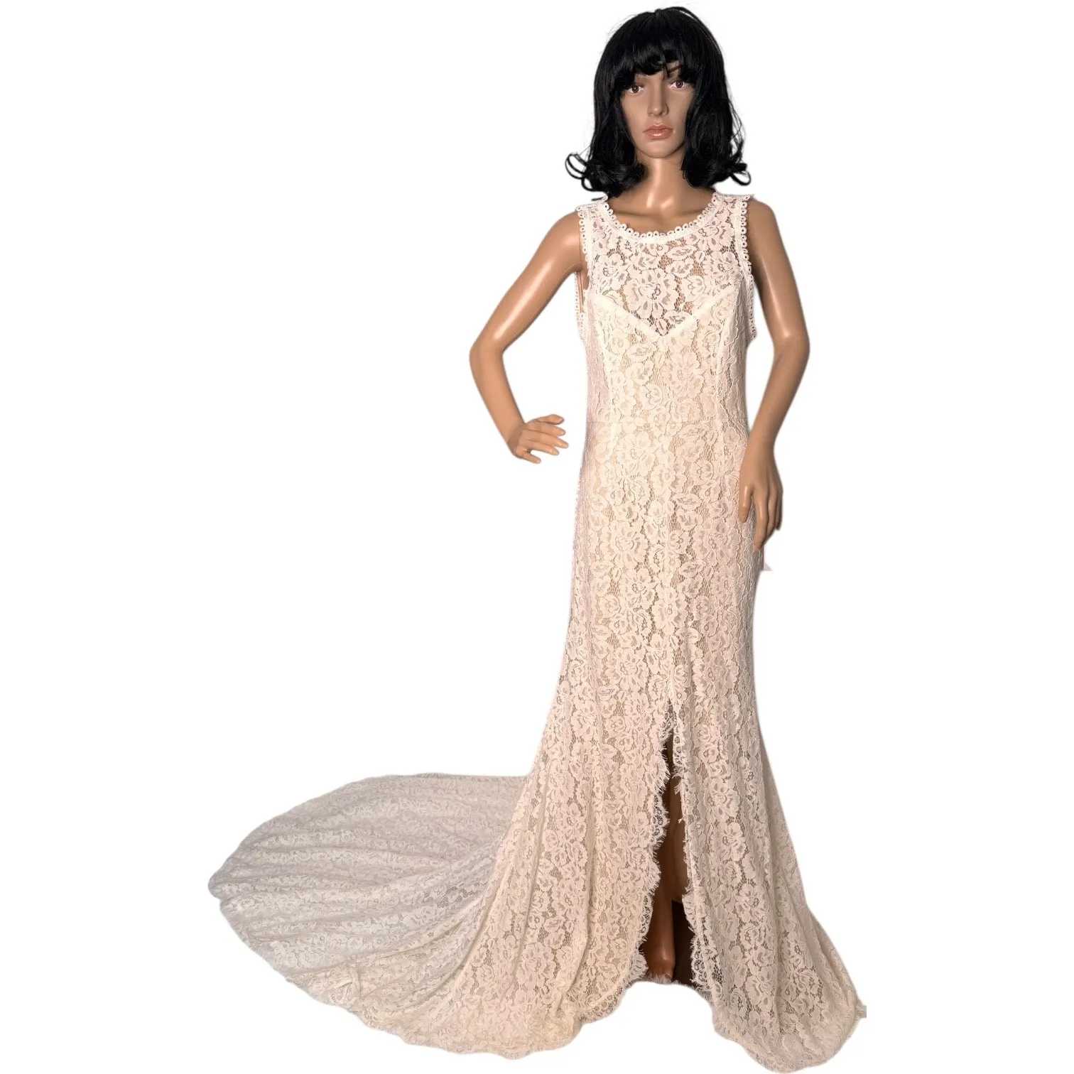 Lulus XL Ivory Lace Open Back Bridal Gown With Train NWT - Image 3