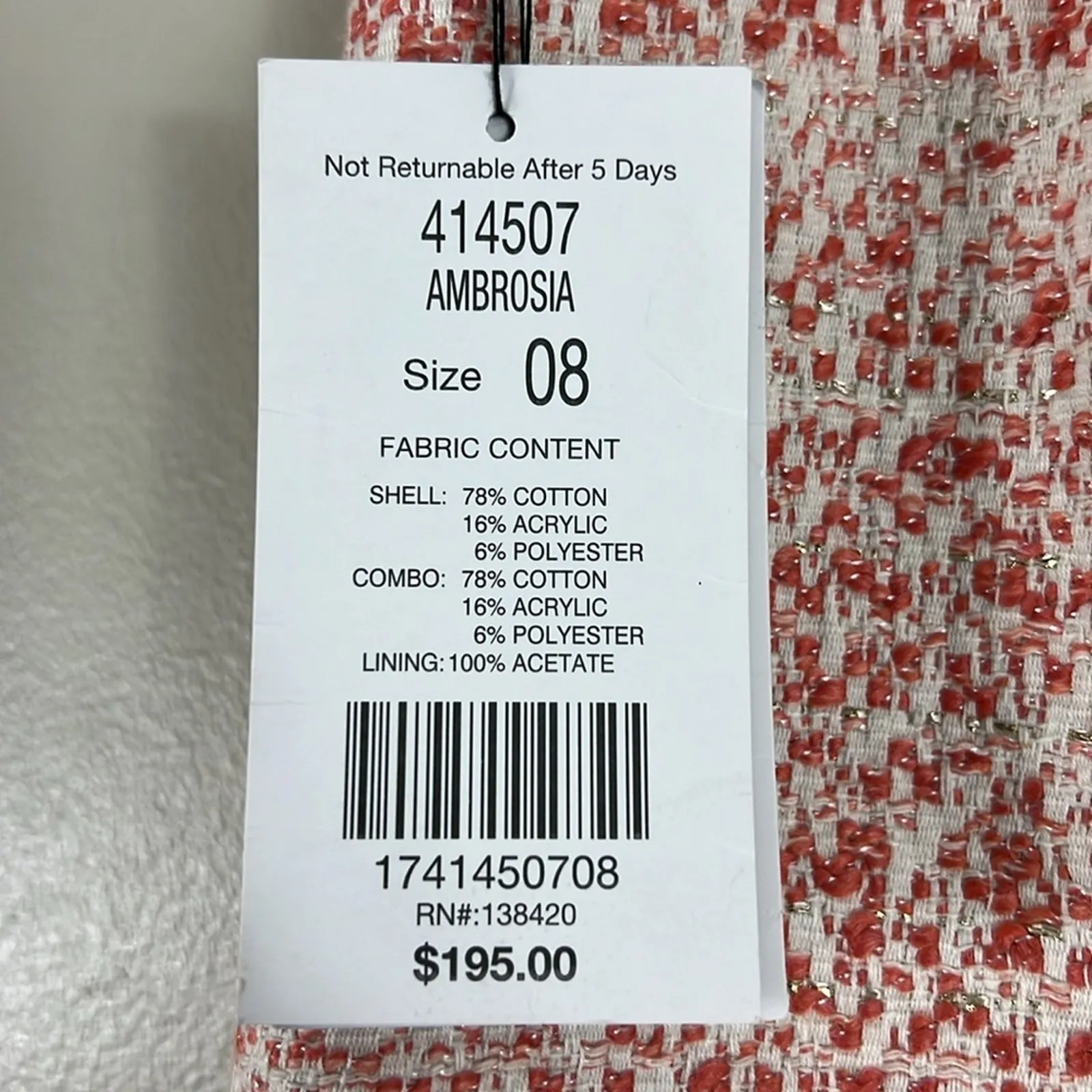 NWT Etcetera Skirt Womens 8 Red White Cotton Tweed Mini Metallic Old Money Twee - Image 4