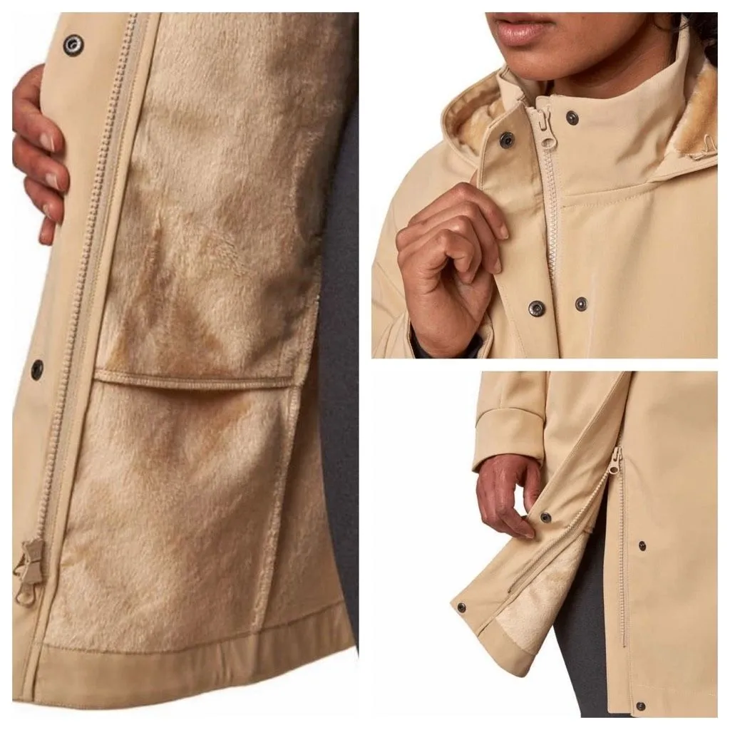 Mondetta  Raincoat Hooded Longline Soft Shell Warm Beige Coat Size Medium - Image 4