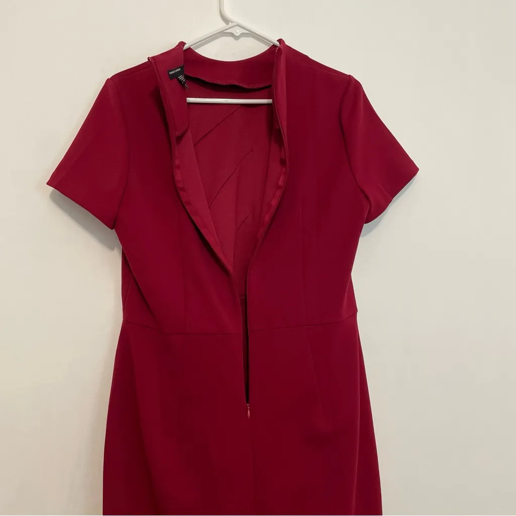 MAGGY LONDON Pintuck Detailed Mock Neck Dress Red Short Sleeve Sheath Dress 12 - Image 14