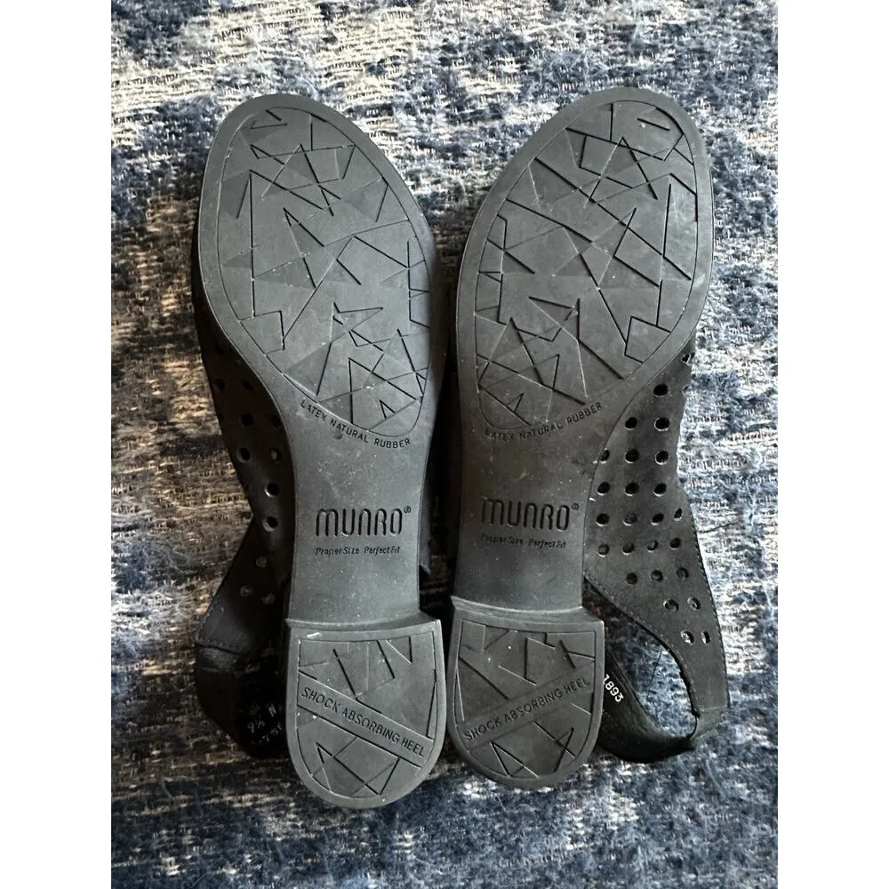 Munro Mickee Black Perforated Leather Slingback Sandals Size 9.5N Comfort Heel - Image 6