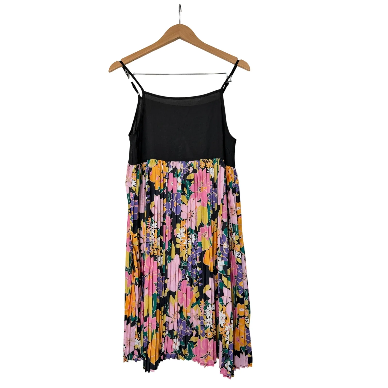 Gracia Midi Pleated Dress Size Medium Floral Spaghetti Strap Square Neck NEW - Image 3