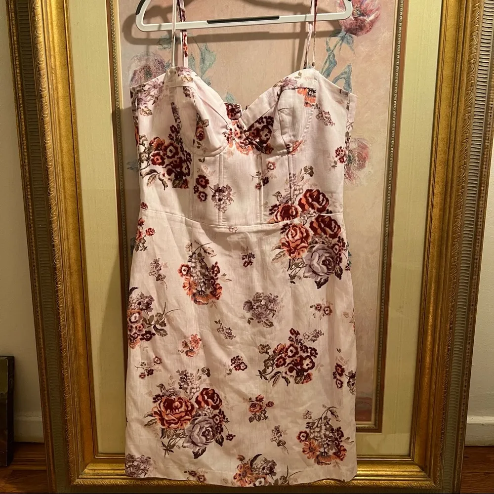 NWOT brock collection h&m mini linen dress powder pink floral size S C4 - Image 9