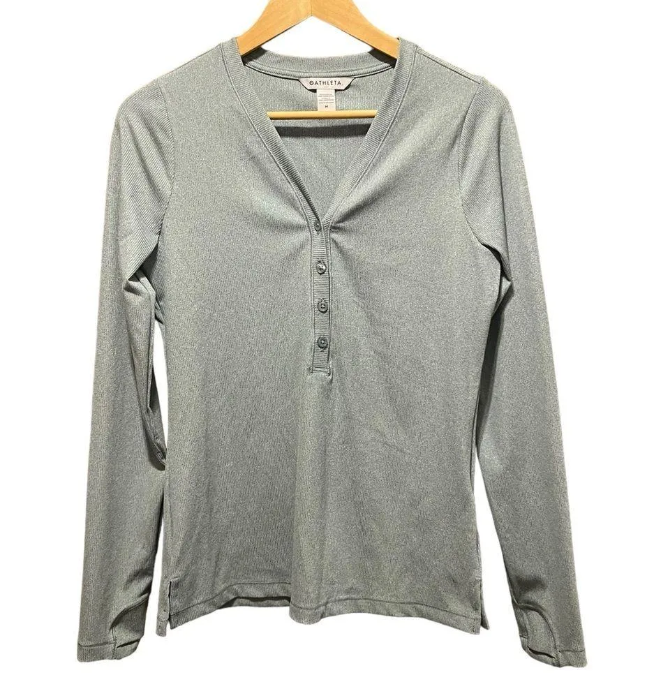Athleta Uptempo Ribbed Long Sleeve Henley Top Size Medium - Image 2