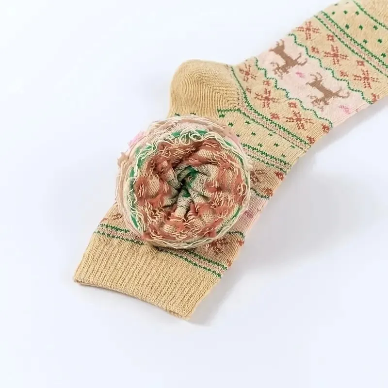 Winter Fashion Novelty Christmas Reindeer Retro Socks 5pc Pack Warm‎ Thick Red - Image 4