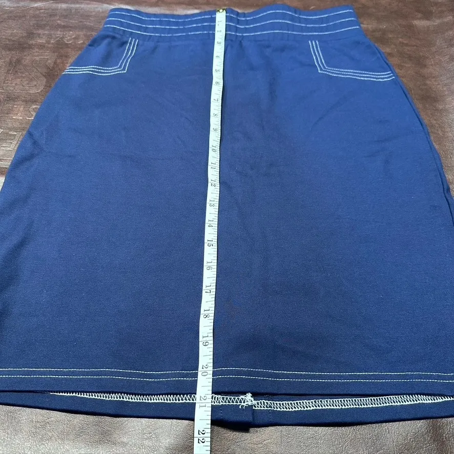 Evys Tree The Pencil Skirt Navy Blue White Stitching Career Workwear Size M new Size M - Image 7