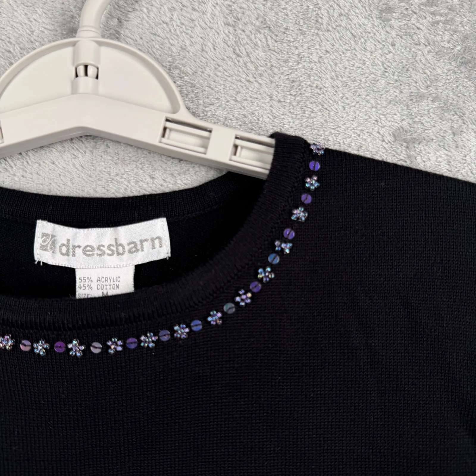 Dressbarn Vintage Black Beaded Shell Medium Floral Purple Whimsigoth Y2K Glam - Image 5