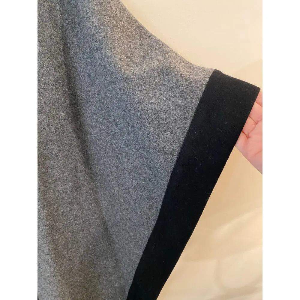 Jones New York Poncho Top Cape One Size Gray Black Trim Wool Classic Mock Neck - Image 3
