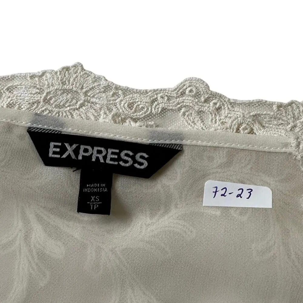Ivory Lace Sheer Embroidered See Through Blouse Women's Size XS | 72-23 - Image 3