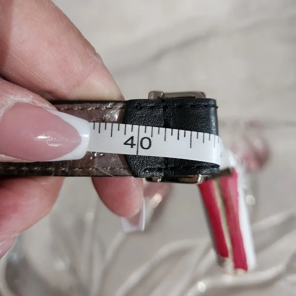 MICHAEL KORS Women's Belt Black Vegan Leather Silver Tone Buckle 40" - Image 8