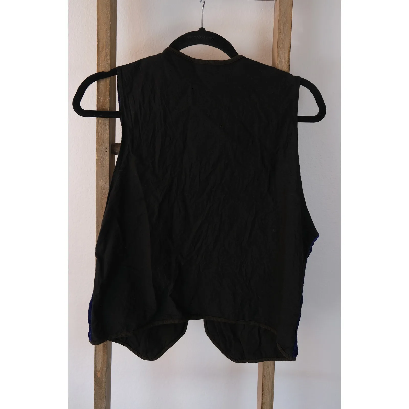 Vintage Blue Velvet Floral Embroidered Vest Women Large Unbranded - Image 3