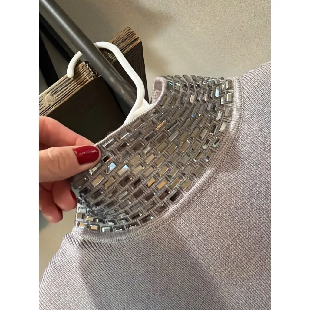 retrofete Monroe Embellished Knit Dress Cloud Womens Size Small Gray - Image 9