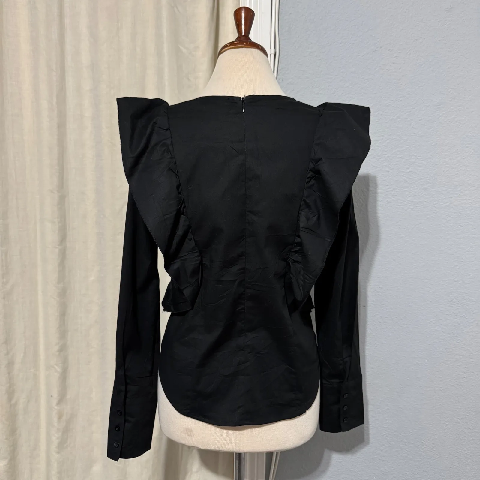 New DREW Black Ruffle Shoulder Long Sleeve Whimsigoth Top Women M Cottagecore - Image 5