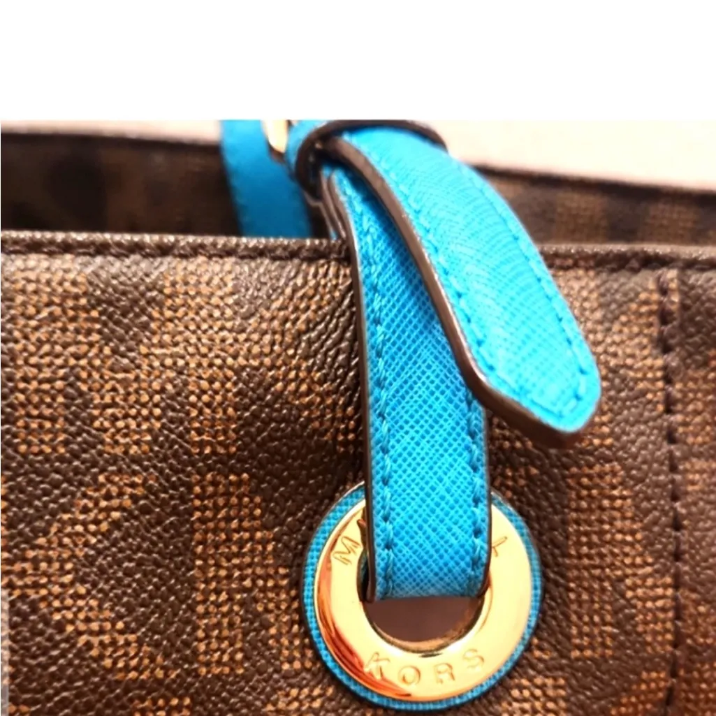MICHAEL KORS brown/teal jet set tote and large wallet BUNDLE ALERT 2pc Gorgeous Blue - Image 3