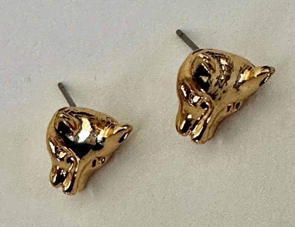 Wolf/dog gold tone post earrings - Image 7