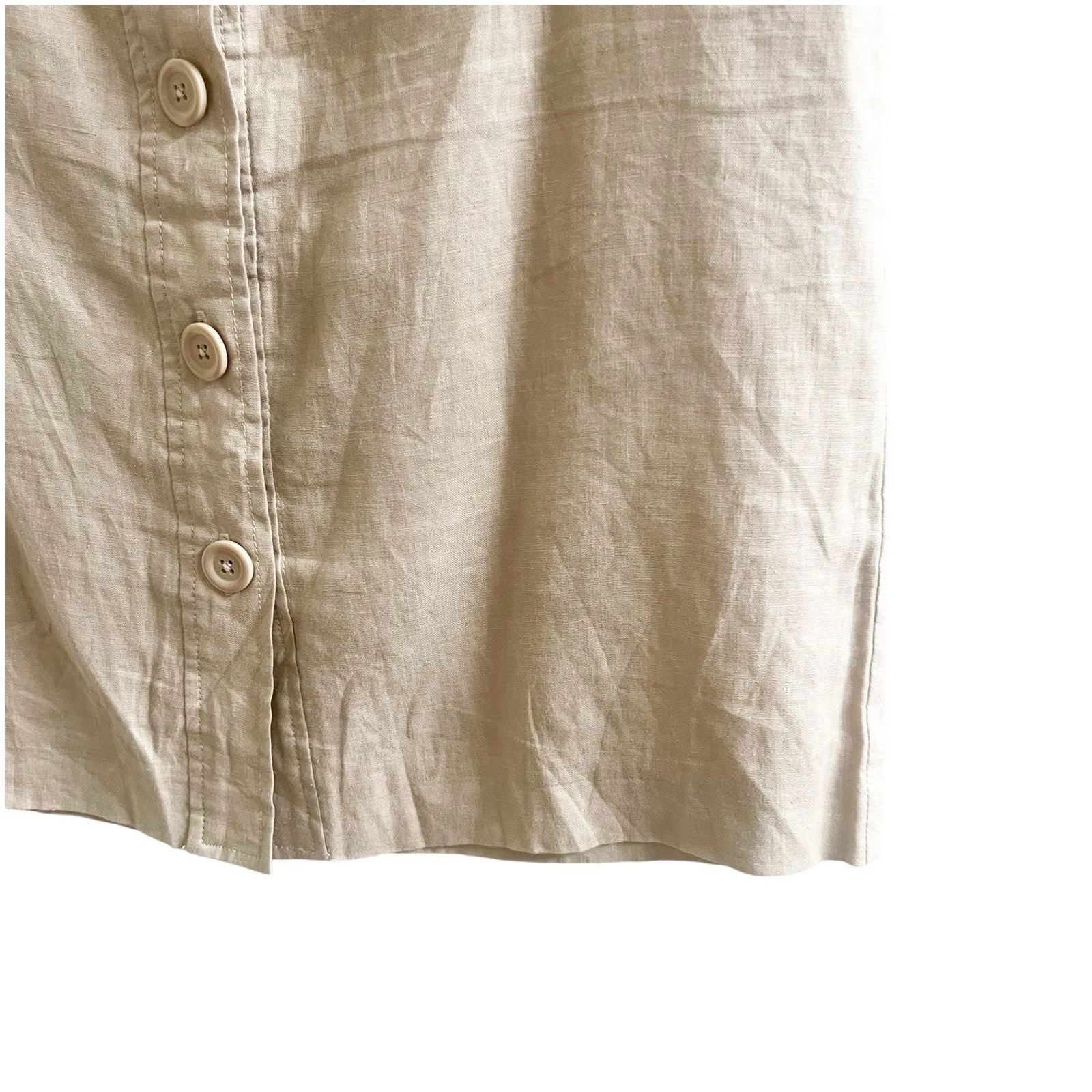Willi Smith 100% Linen Button Front Skirt Tan 12 Knee Length Pockets Minimalist - Image 6