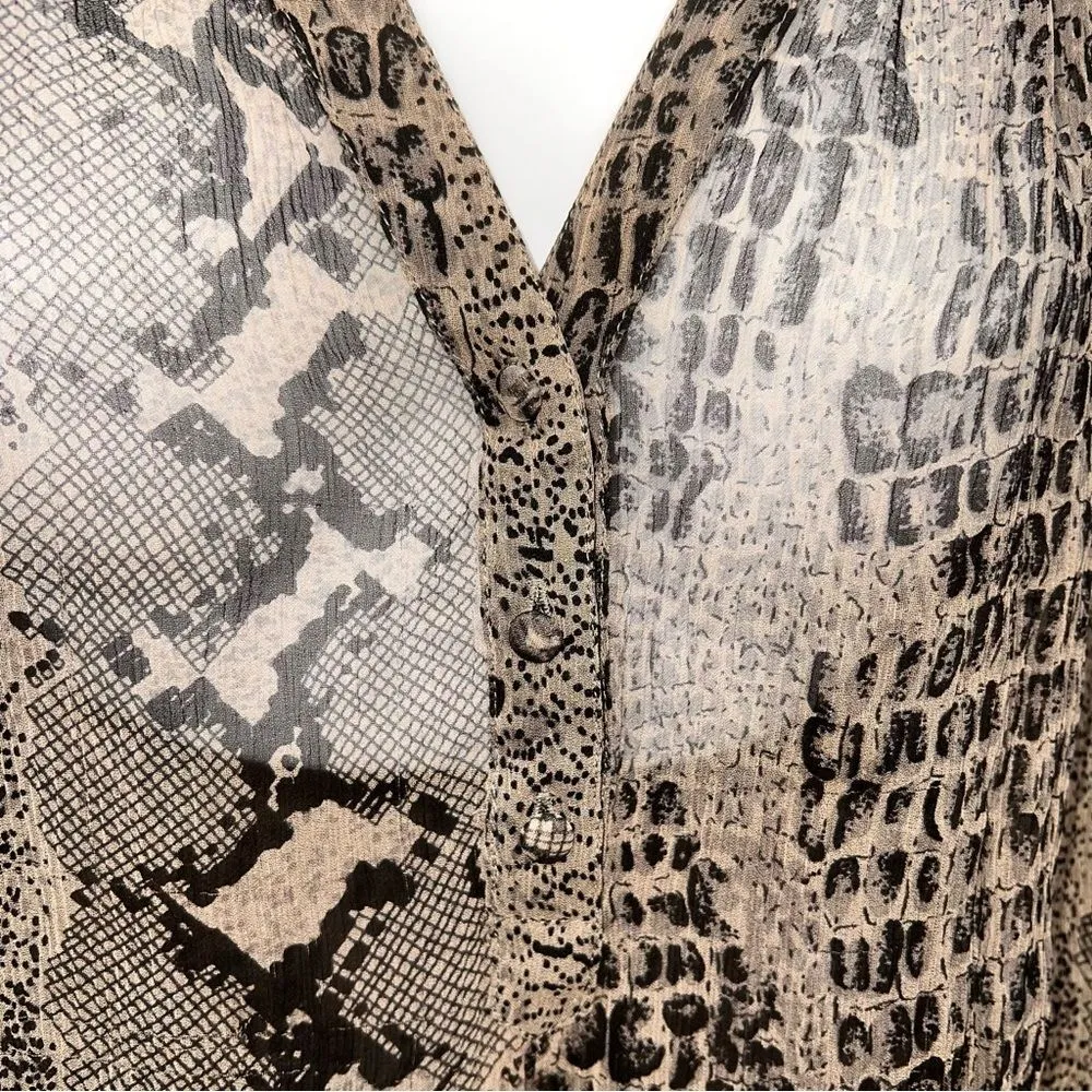 Banana Republic Women's Sheer Croc Print Blouse 3/4 Sleeve-Brown/Black Tone-Sz L - Image 4