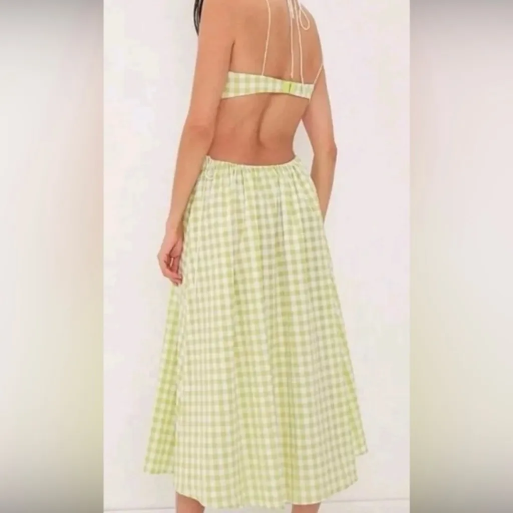 For Love & Lemons Maureen Gingham Cut Out Bows Lime Green Lolita Cutout Dress - Image 5