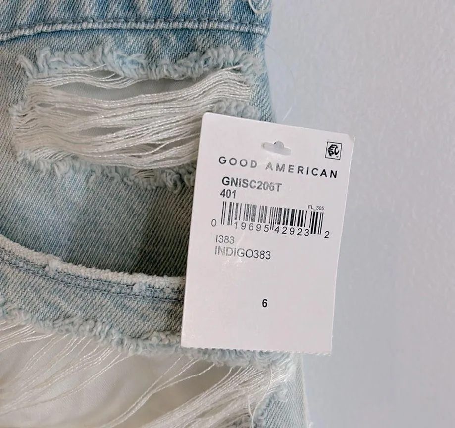 Good American 90’s Shredded Denim Shorts Light Wash - Image 6