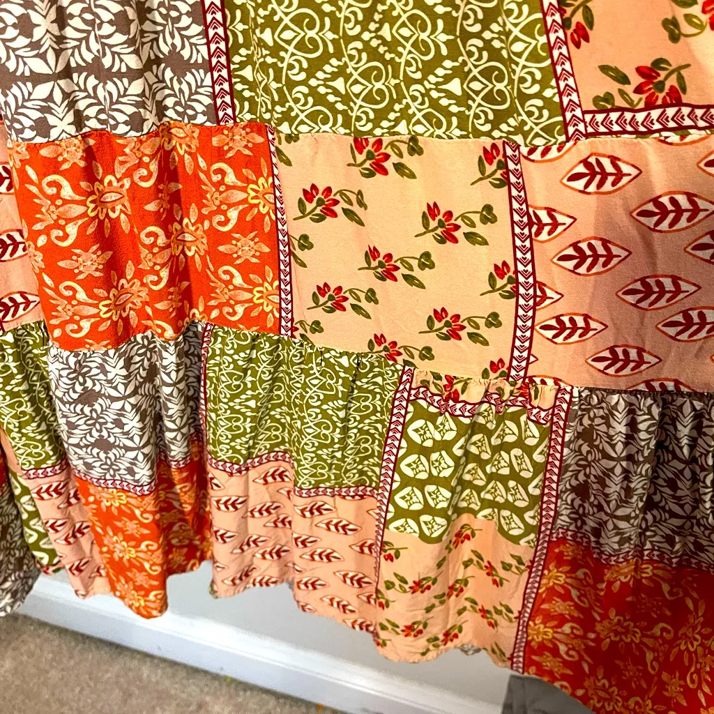 Abel the Label Bohemian Multicolor Patchwork Smocked Maxi Dress with Tie Straps - Image 7