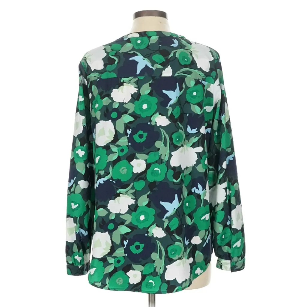 Merona Popover Blouse Navy Blue Green White Floral XL - Image 2