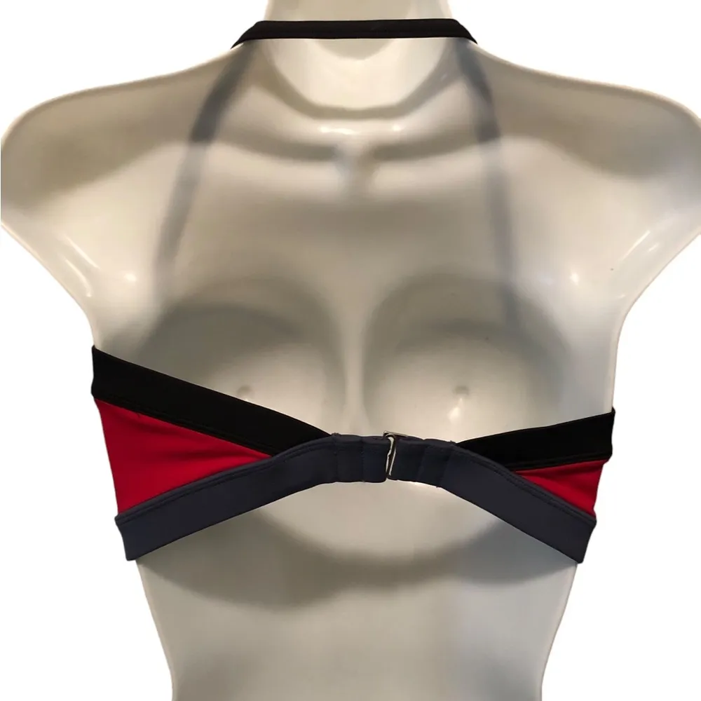 Nike Swim Bandeau Top Sz. 10 Built in Bra Red Navy Swoosh Logo Summer Pool Beach - Image 2