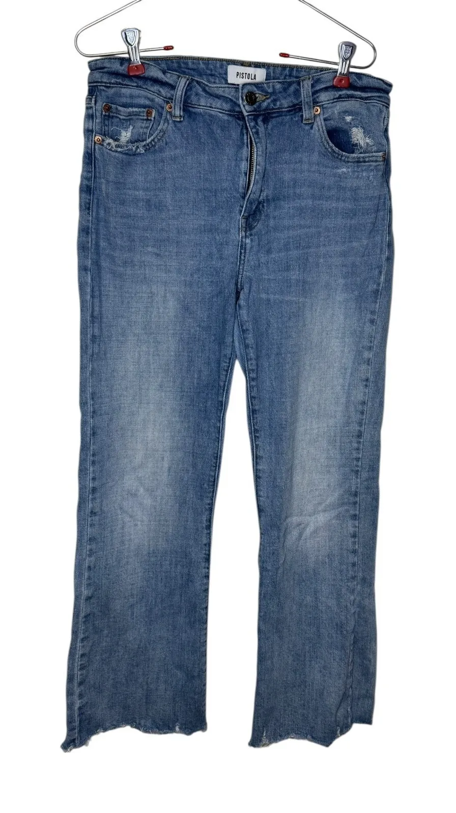 Pistola Women's Jeans Straight Leg Distressed Raw Hem Stonewash Denim Size 28 - Image 1