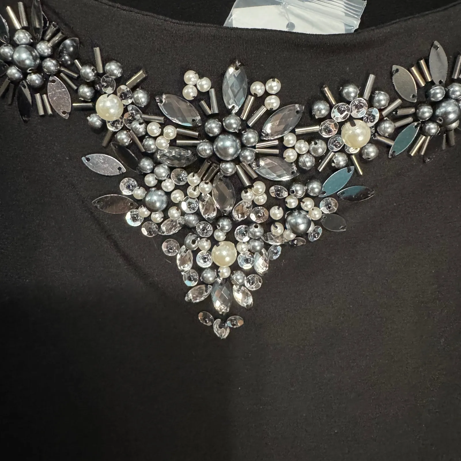 Susan Graver Black Embellished Neckline 3/4 Sleeve Tunic Top Plus 3X - Image 6