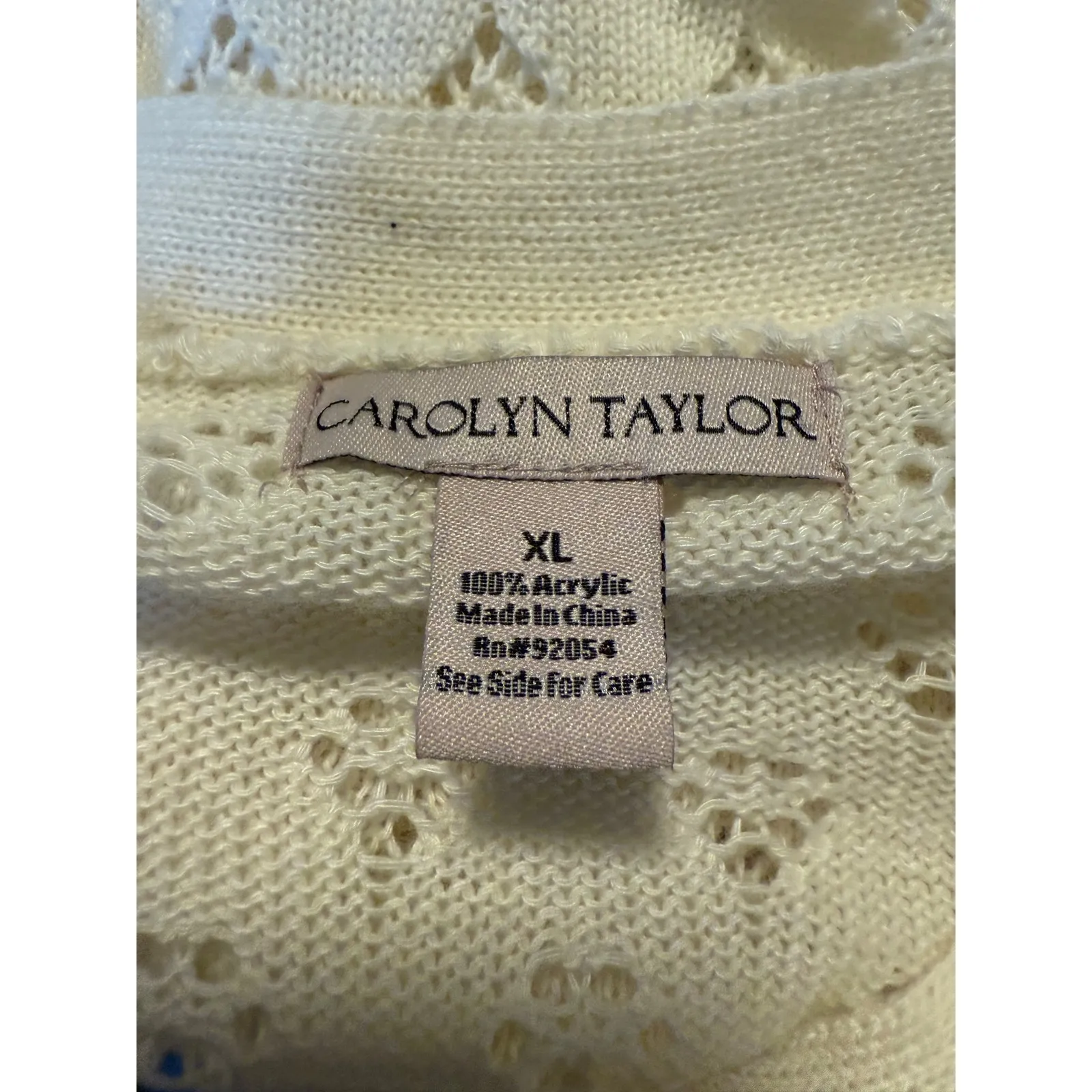 Cream Floral Embroidered Open Knit Cardigan Sweater XL boho cottagecore granny - Image 4