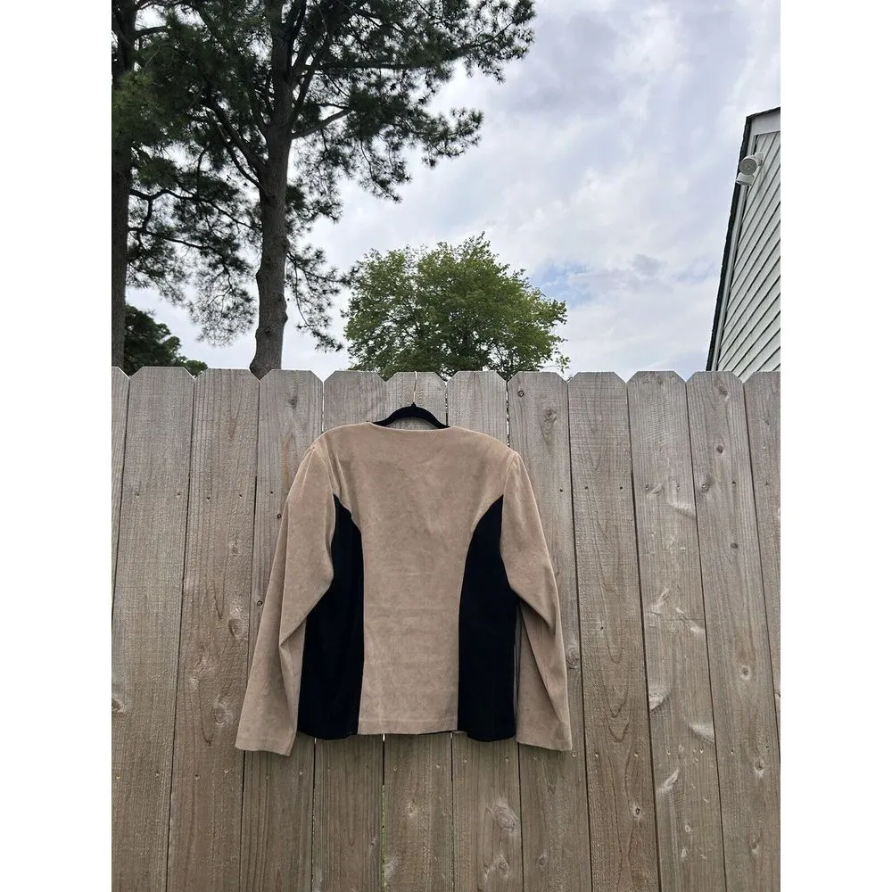 donna ricco sport Faux Suede Zip Up Vintage Jacket Metal‎ Detailing Tan Black 16 - Image 7