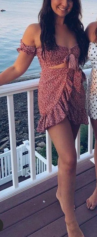 SheIn Red Floral Two Piece Skirt Set  - Image 3