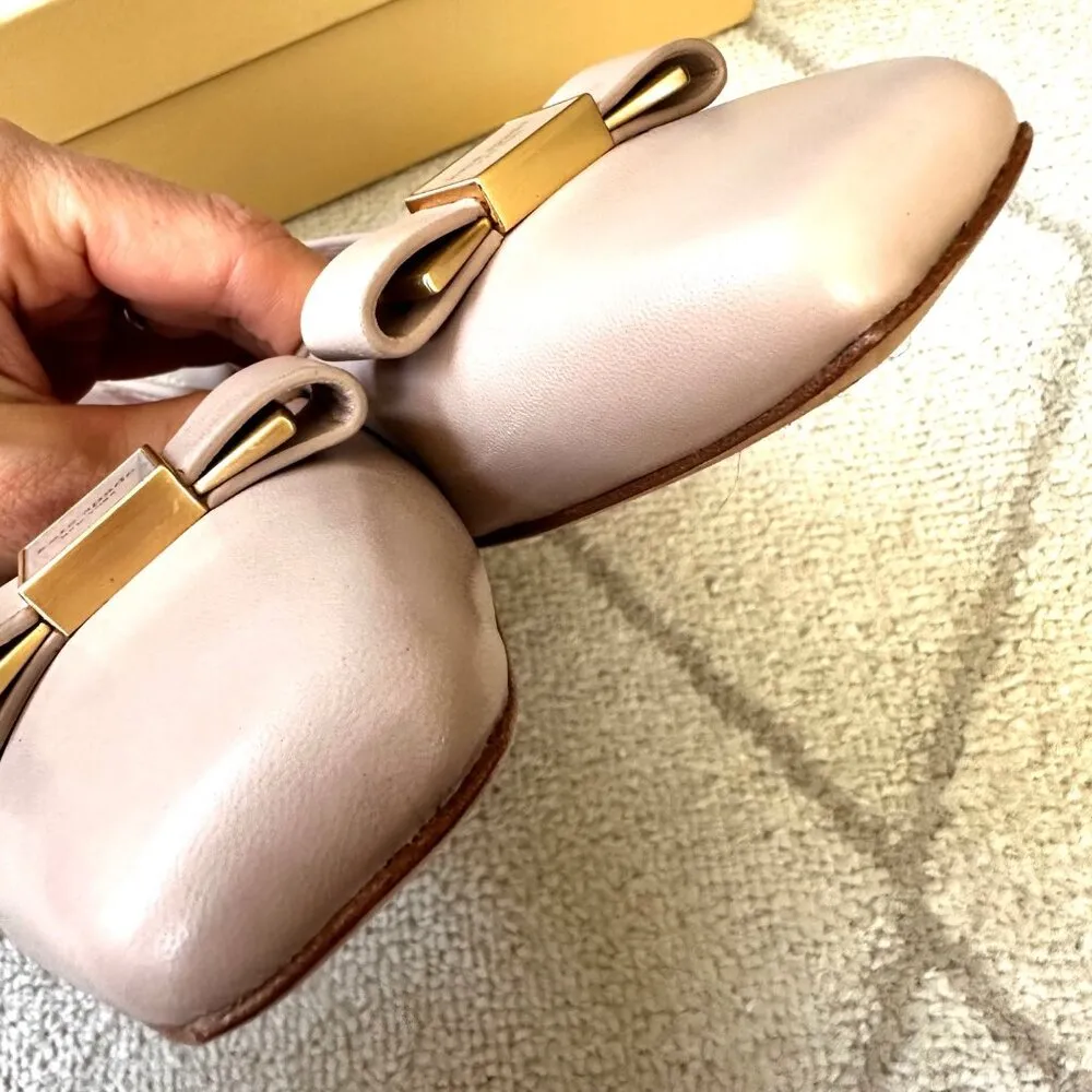 Kate Spade New York Bowdie Bow Accent Nude Leather Ballet Flats Sz 7B Pink - Image 2