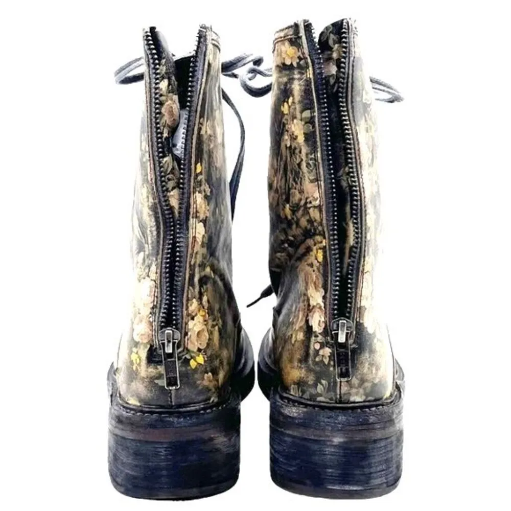 NWT Free People Santa Fe Bootie Black Floral Leather Lace-Up Combat Boot Size 8 - Image 10
