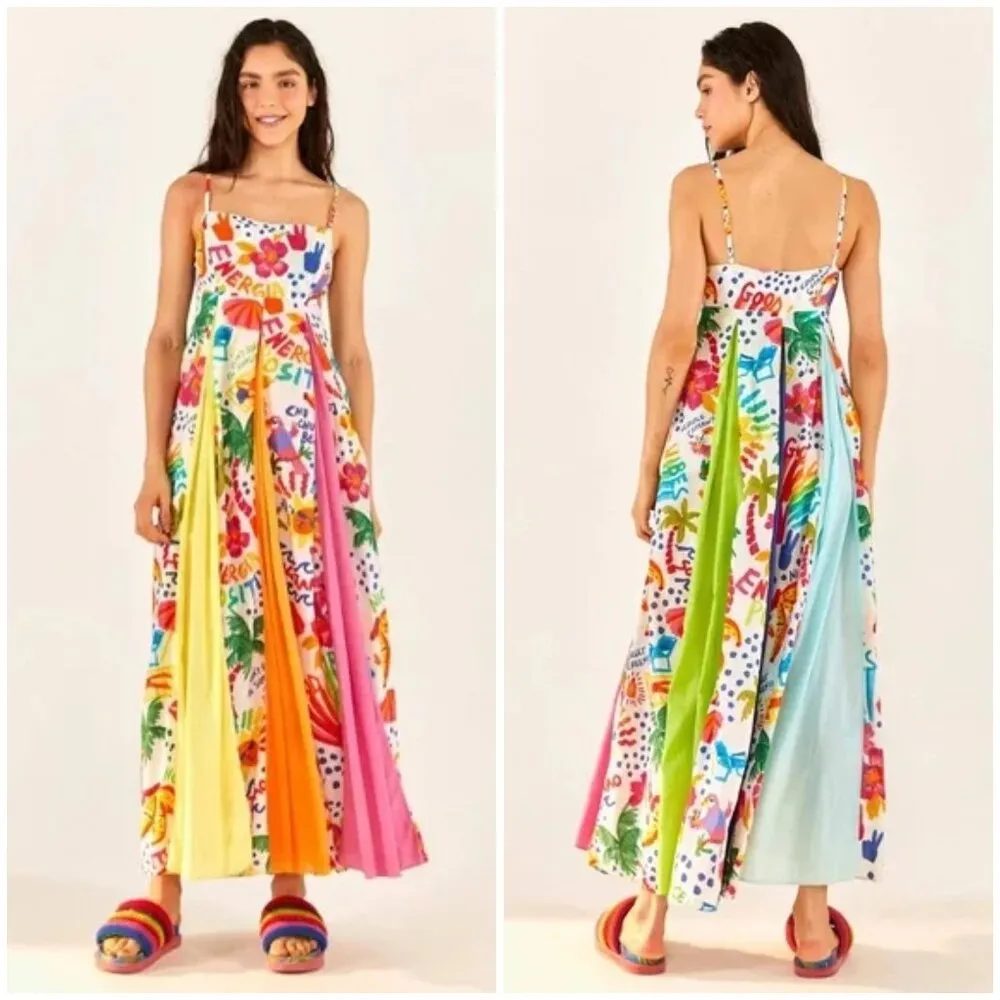 💕FARM RIO💕 White Good Vibes Maxi Dress Floral Tropical Print XS NWT - Image 5