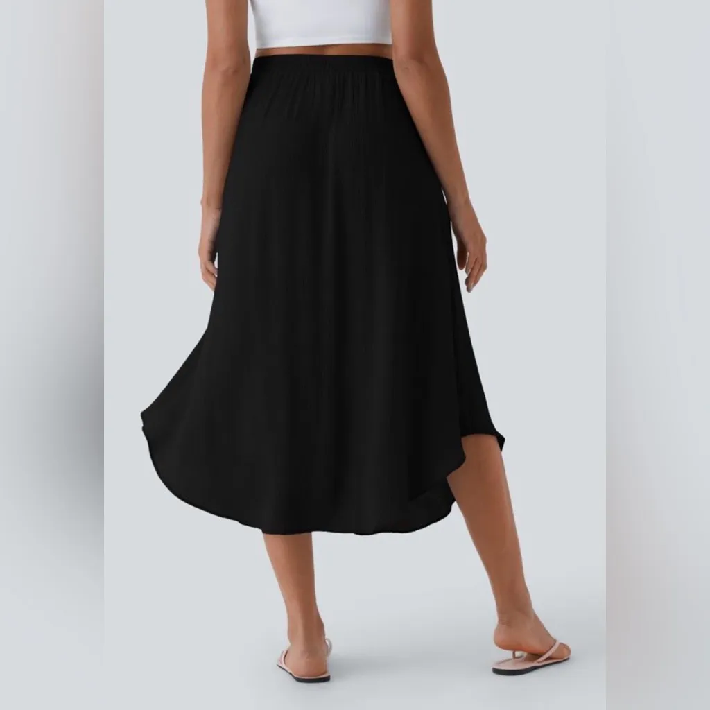 Halara High Waisted Drawstring Pocket Flowy Midi Casual Skirt - Image 2