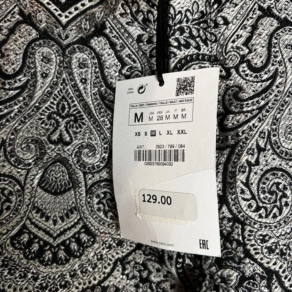 ZARA Pants Womens Medium black silver jacquard Flared Leg Slit Ankle Boggles Fav - Image 6