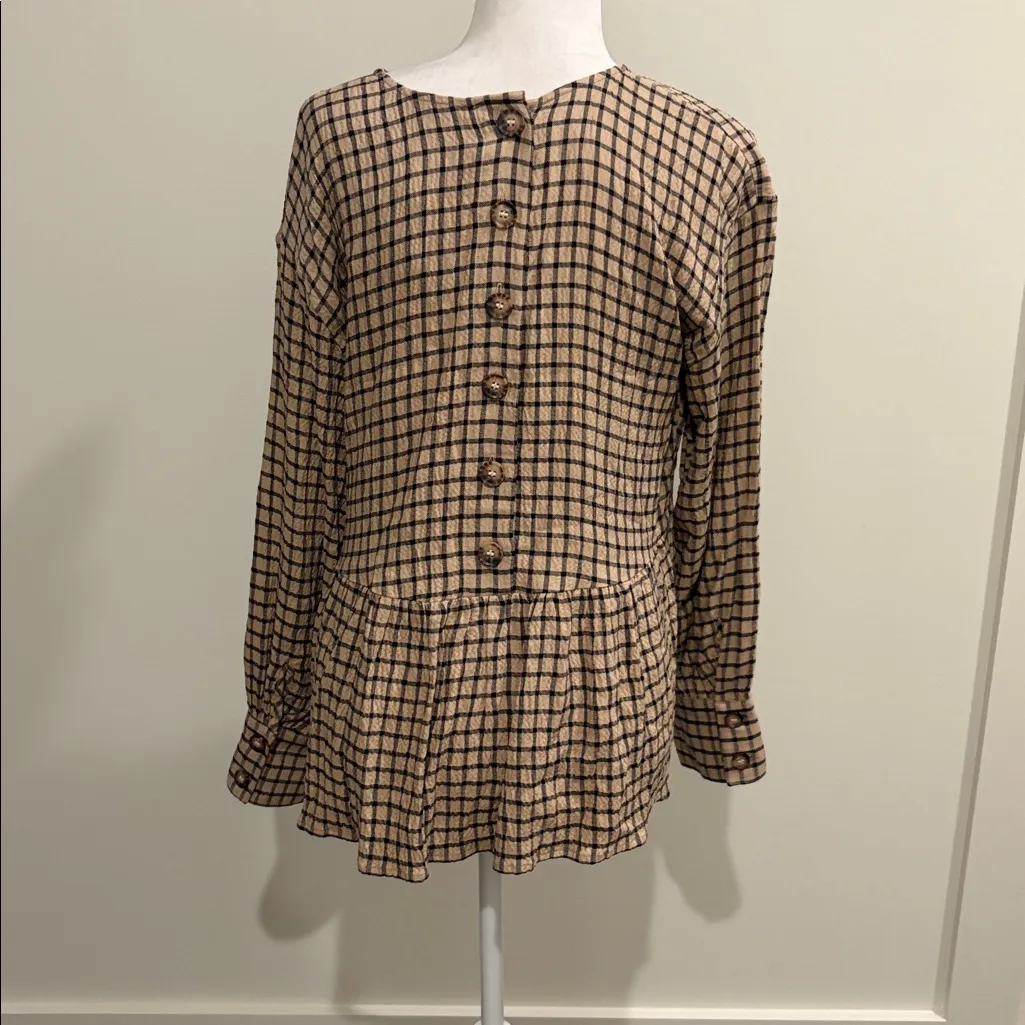 Madewell NWT  Button-Back Peplum Top in Mini Windowpane Sz M - Image 7