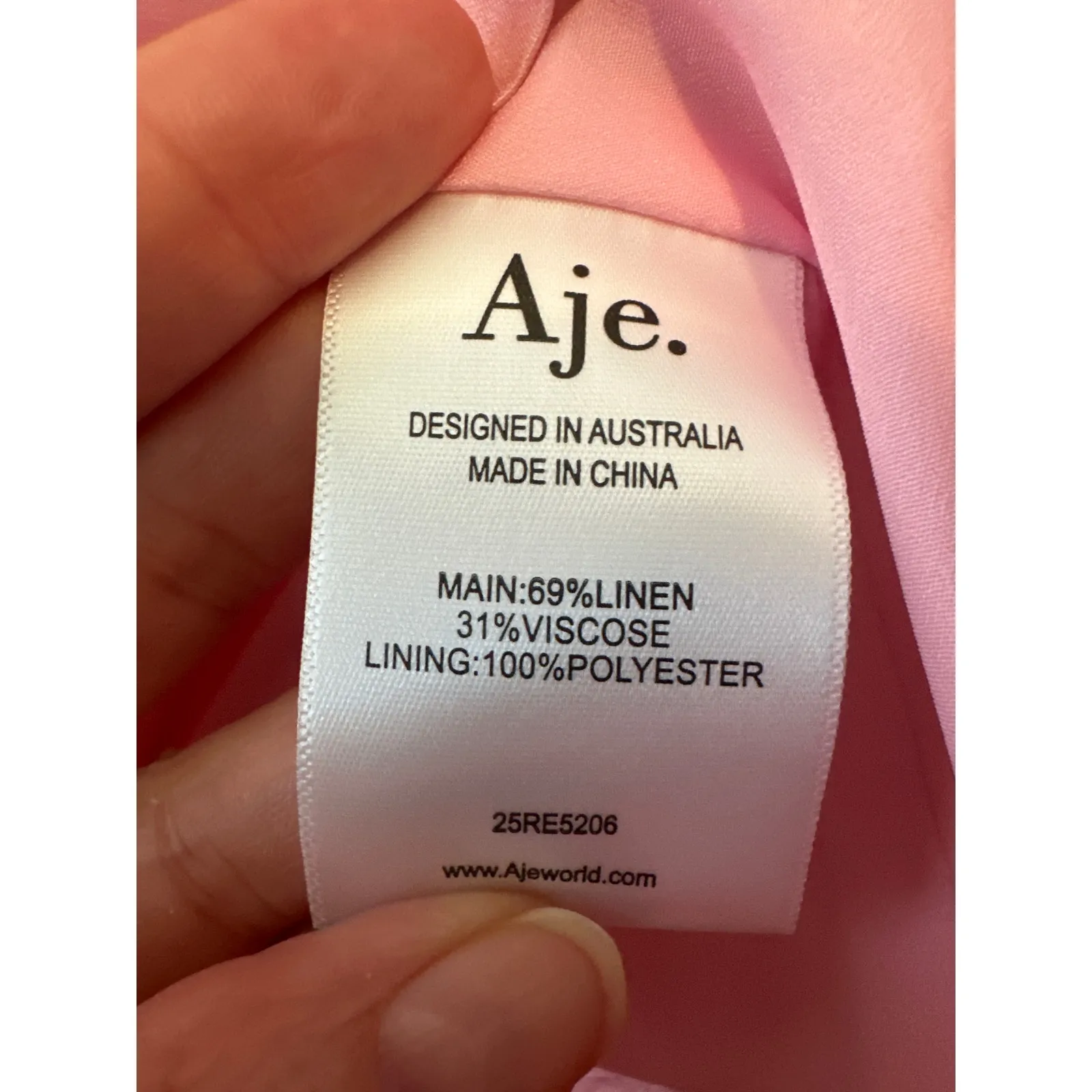 Aje NWT Twilight Mini Dress Blush Ink Pink Linen Beaded Neckline Size 8 - Image 7