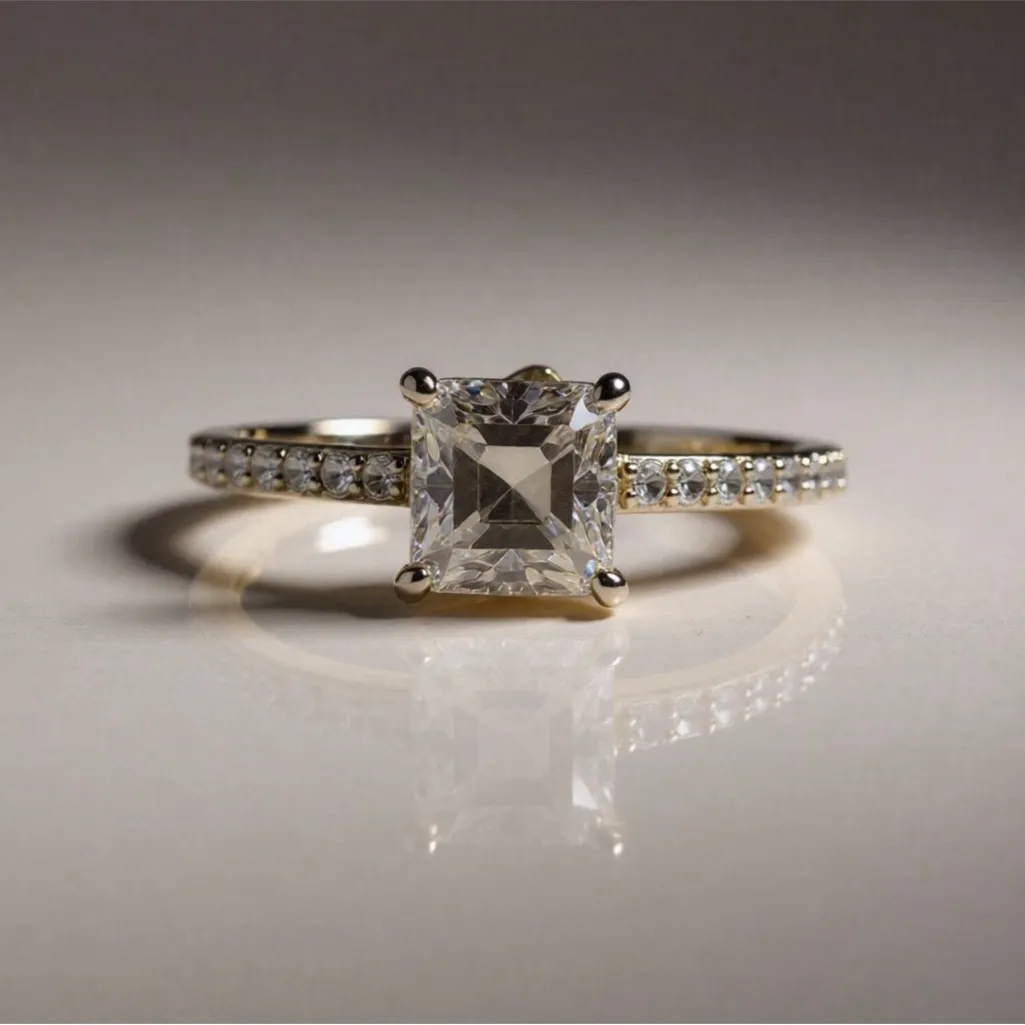 Stunning Solid Silver Ring With 0.6ct Asscher Cut Moissanite - Image 2