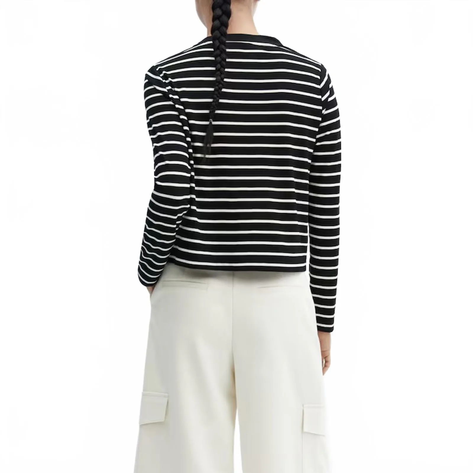 Mango Striped V-Neck Rib-Knit Striped Cardigan Black Cream NWT Size 4 / Small - Image 4