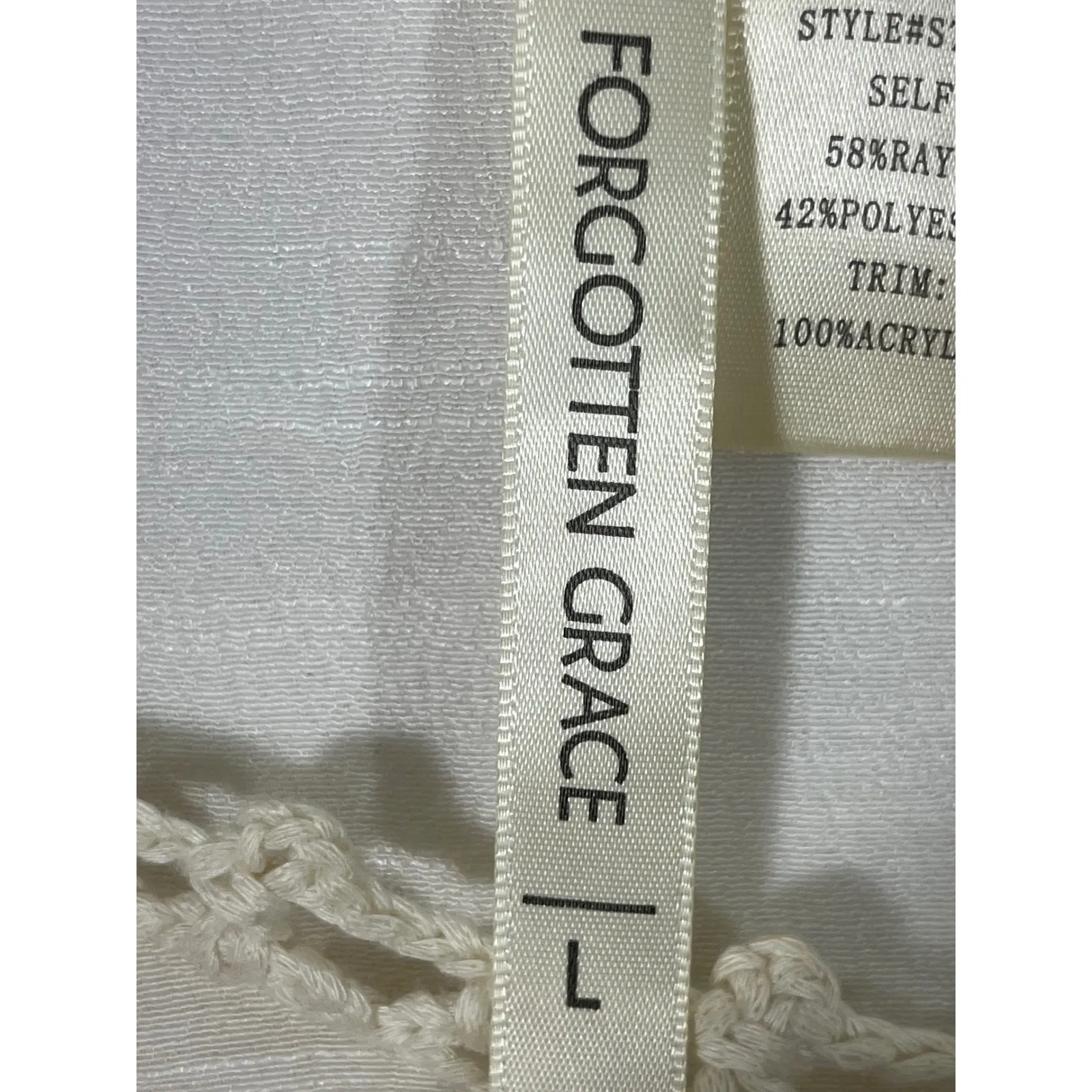 Forgotten Grace Crochet Trim Gauze Tunic Top Boho Hippie Beach Cream Size L - Image 5