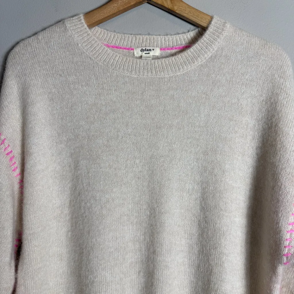 Dylan Harper Sweater Pullover Women's Small Tan Pink Knit Alpaca Wool Crewneck - Image 7
