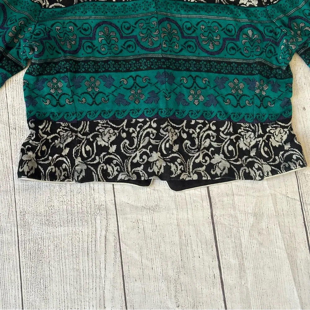 Vintage Lady Carol of NY Floral Boho Cardigan Sweater Blazer Womens Teal - Image 12